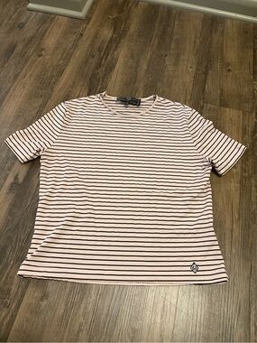 St. John Sport women’s light pink black striped crop tee size small